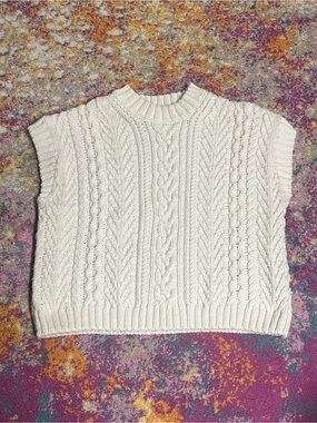 H&M Cream Cable Knit Sleeveless V-Neck Vest
